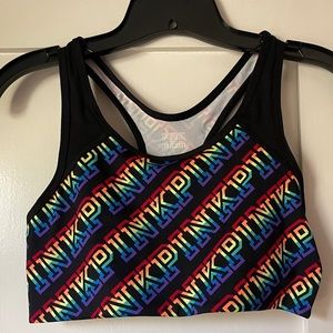 Victoria’s Secret PINK Ultimate sports bra with rainbow logo print, size M